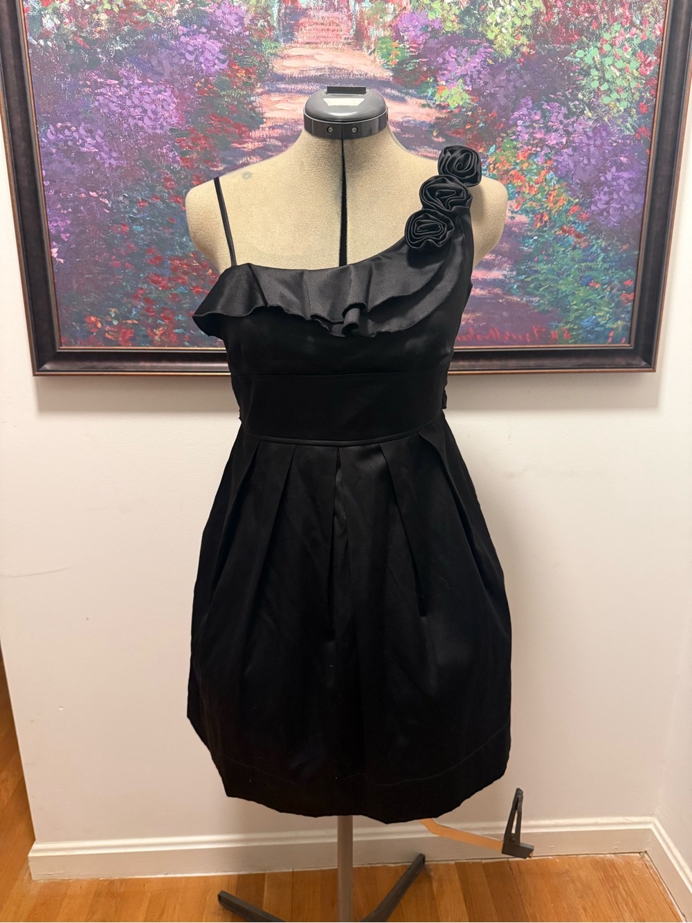 Charlotte Russe Black One-Shoulder Rosette Cocktail Dress